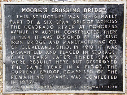 Austin TX - Moore's Crossing Bridge Historical Marker