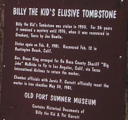 Billy The Kid Stolen Tombstone