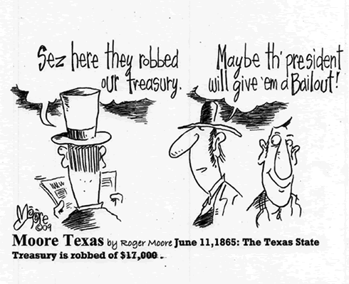 June 11, 1865 Texas State Treasury Robbed, Texas history cartoon