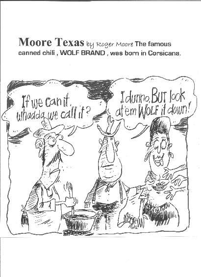 Texas history cartoon - Wolf Brand  canned chili