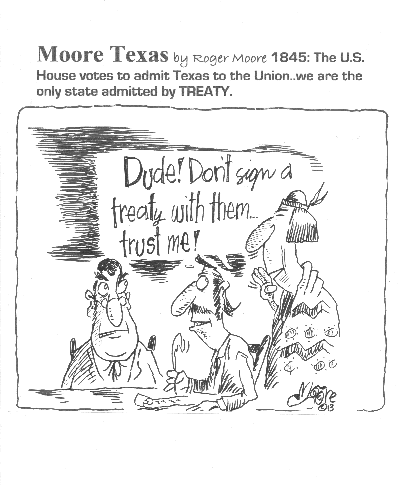 1845 Texas admitted to the Union; Texas history cartoon