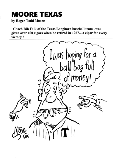 Texas Longhorn baseball coach; Texas history cartoon