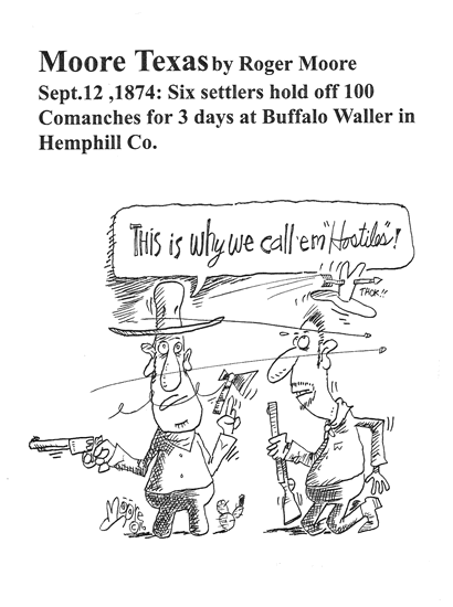 Settlers held off Comanches; Texas history cartoon