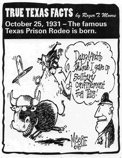 First prison rodeo October 25, 1931; Texas history cartoon