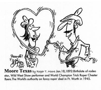 World Champion Trick Roper Chester Byers; Texas history cartoon