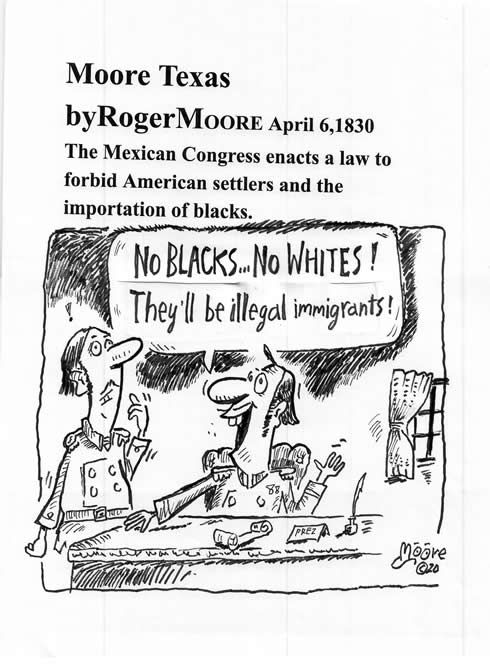 1830 Mexico immigration law ; Texas history cartoon