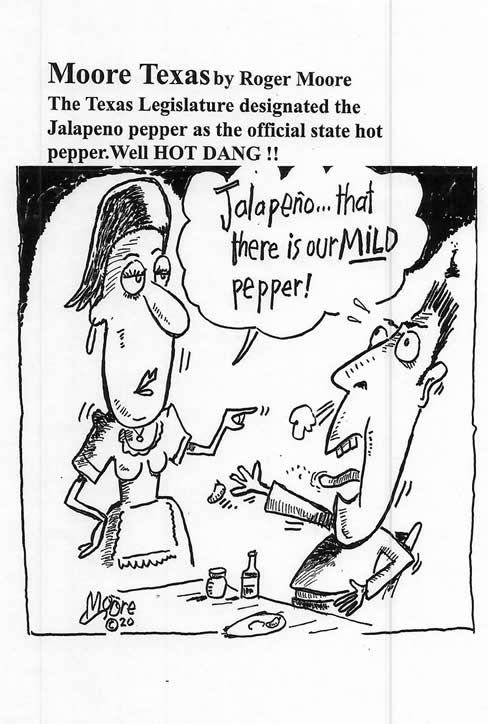 Texas official state hot pepper; Texas history cartoon