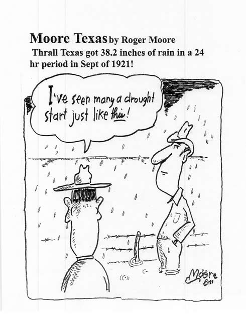 Thrall Texas heavy rain in 1921 ; Texas history cartoon by Roger  Moore