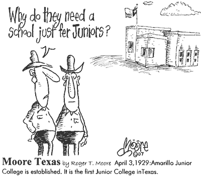 Amarillo Junior College established 1929, Texas cartoon