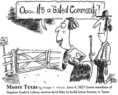 Gated community, Texas history cartoon