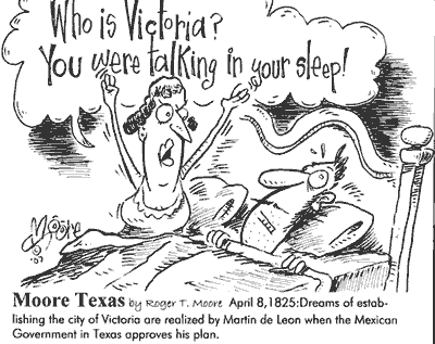 Victoria Texas established,  history cartoon