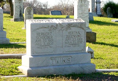 TX - Industry United MethodistChurch Cemetery  Twins Tombstone
