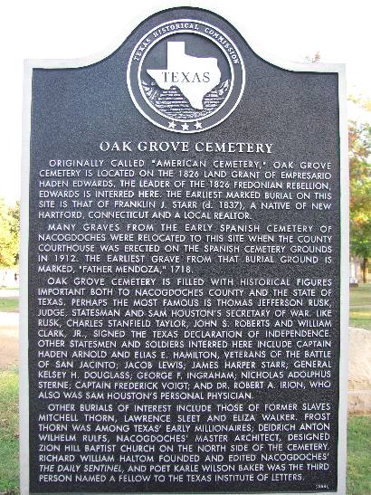 Nacogdoches TX - Oak Grove Cemetery Historical Marker