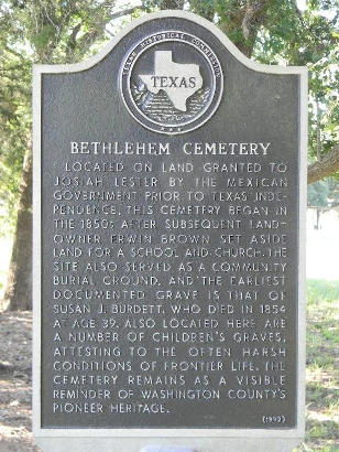 Washington County TX Bethlehem Cemetery Historical Marker