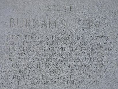 Fayette County TX - Burnam's Ferry Centennial Marker text