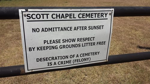 Hill County, Abbott TX - Scott Chapel Cemetery AKA Hejls Cemetery  sign