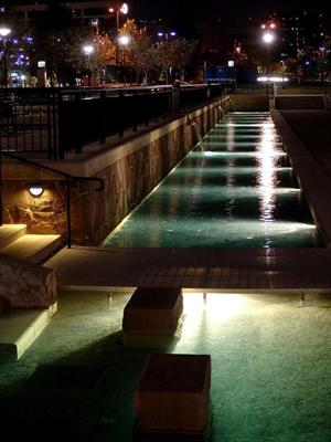 Addison Texas Quorum Circle water at night 