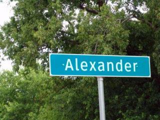 Alexander, Texas road sign