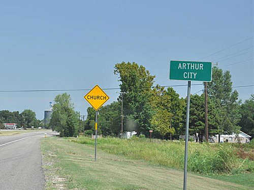 Arthur City TX - Road sign