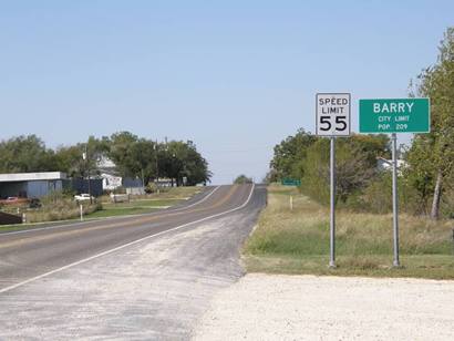Barry Tx City Limit Road Sign