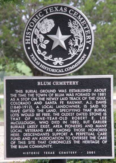 Blum Cemetery Historical marker