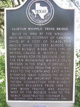 Clifton TX  - 1884 Whipple Truss Bridge historical marker