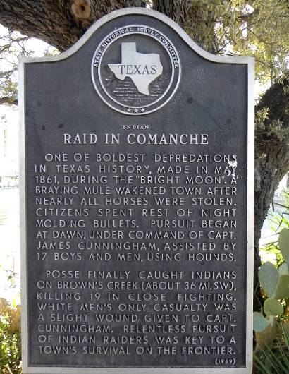 Indian Raid in Comanche Texas Historical Marker