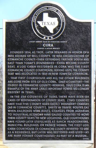 Cora, Texas historical marker