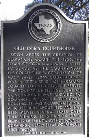 Old Cora, Comanche County Courthouse , Texas historical marker