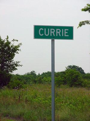 Currie Texas city limit sign