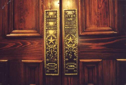 Restored Denton County Courthouse door handles, Texas