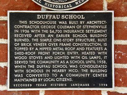 Duffau Texas School Historical Marker