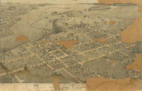 Gatesville Texas Bird's Eye View 1884 Old Map by August Koch