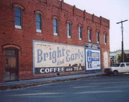 Bright and Early Coffee and Texas ghost sign, Hico Texas