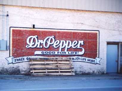Dr. Pepper Good for Life painted wall sign, Hico Texas