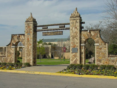 Keene TX - SW Adventist University petrified wood entrance
