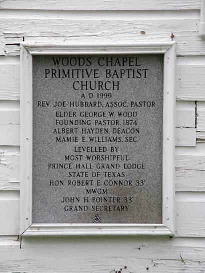 Kirvin Tx Woods Chapel Primitive Baptist Church marker