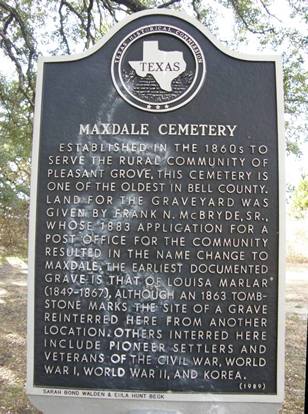 Maxdale Tx 1863 Cemetery historical  marker
