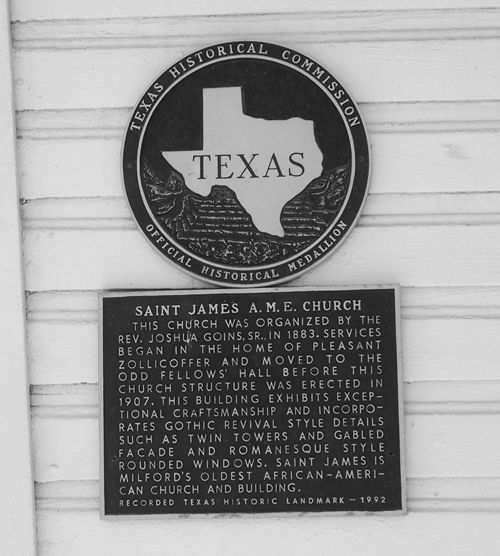 Milford Texas - St. James AME Church  historical marker