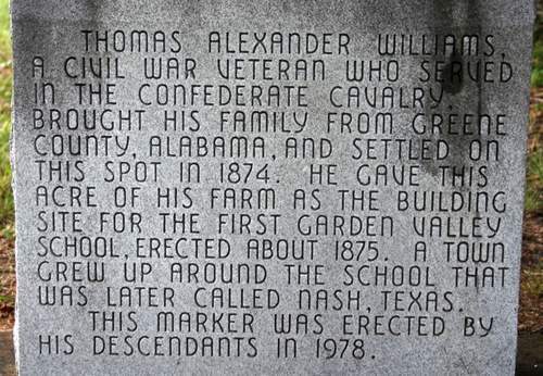 Nash, Texas  - Thomas Alexander Williams marker