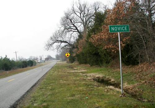 Novice, Texas highway sign