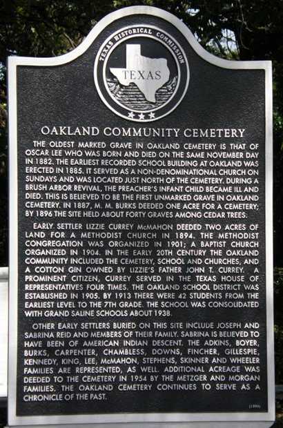 Oakland Community Cemetery Historic Marker, Texas