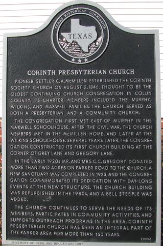 Corinth Presbyterian Church Historical Marker, Parker Texas