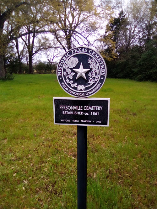 Personville TX, Limestone County - Personville Cemetery  Historic Cemetery Marker
