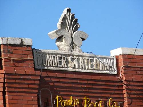 Ponder Texas -Ponder State Bank building detail,