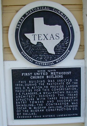 First United Methodist Church hsitorical marker, Royse City, Texas