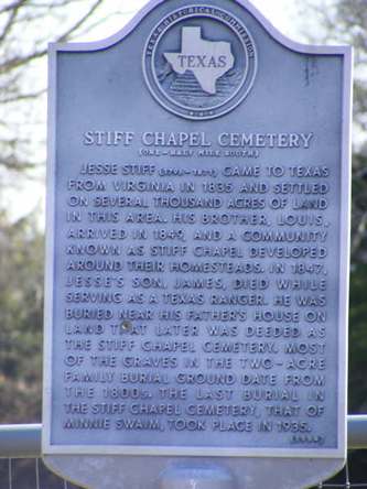 Stiff Chapel Cemetery historical marker,  Squeezepenny Texas 