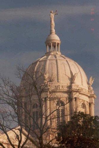 McLennan County Courthouse dome eagles and statue, Waco, Texas