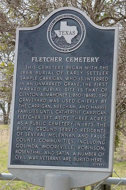 Waco TX, McLennan County - Fletcher Cemetery historical marker
