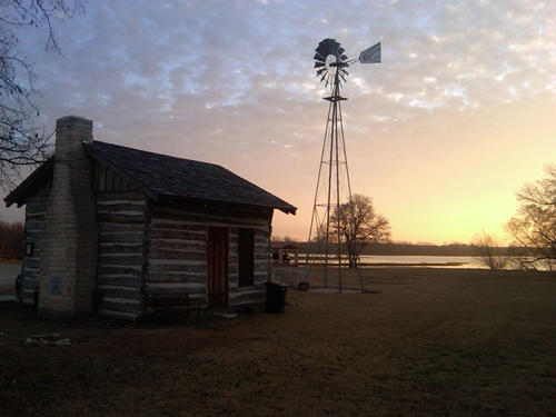 Wardville TX Johnson County Log Cabin Courthouse at Sunrise 